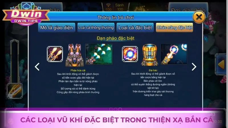 Các loại vũ khí đặc biệt trong tựa game Thiện xạ bắn cá