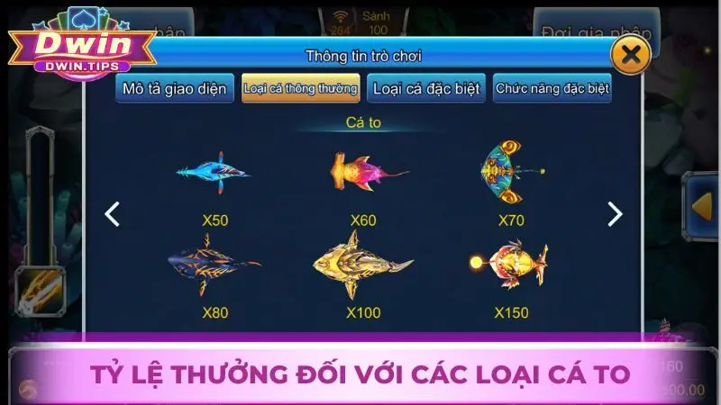 Hệ số X thưởng đối với các loại cá to trong Thiện Xạ Bắn Cá